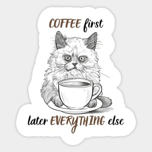 Caffeine & Cuddles - Cozy Cat with Coffee Cup Design Sticker